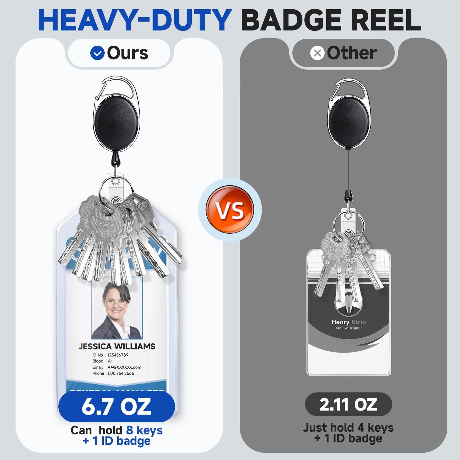 Retractable Badge Holder - 2 Pcs, Extra Thick Plastic, Vertical