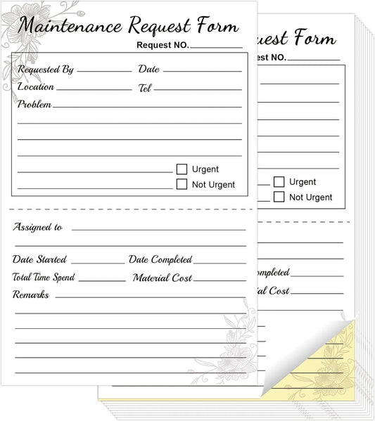 100 Pcs 2 Part Carbonless Maintenance Request Form Book - 5.5 x 8.26 in