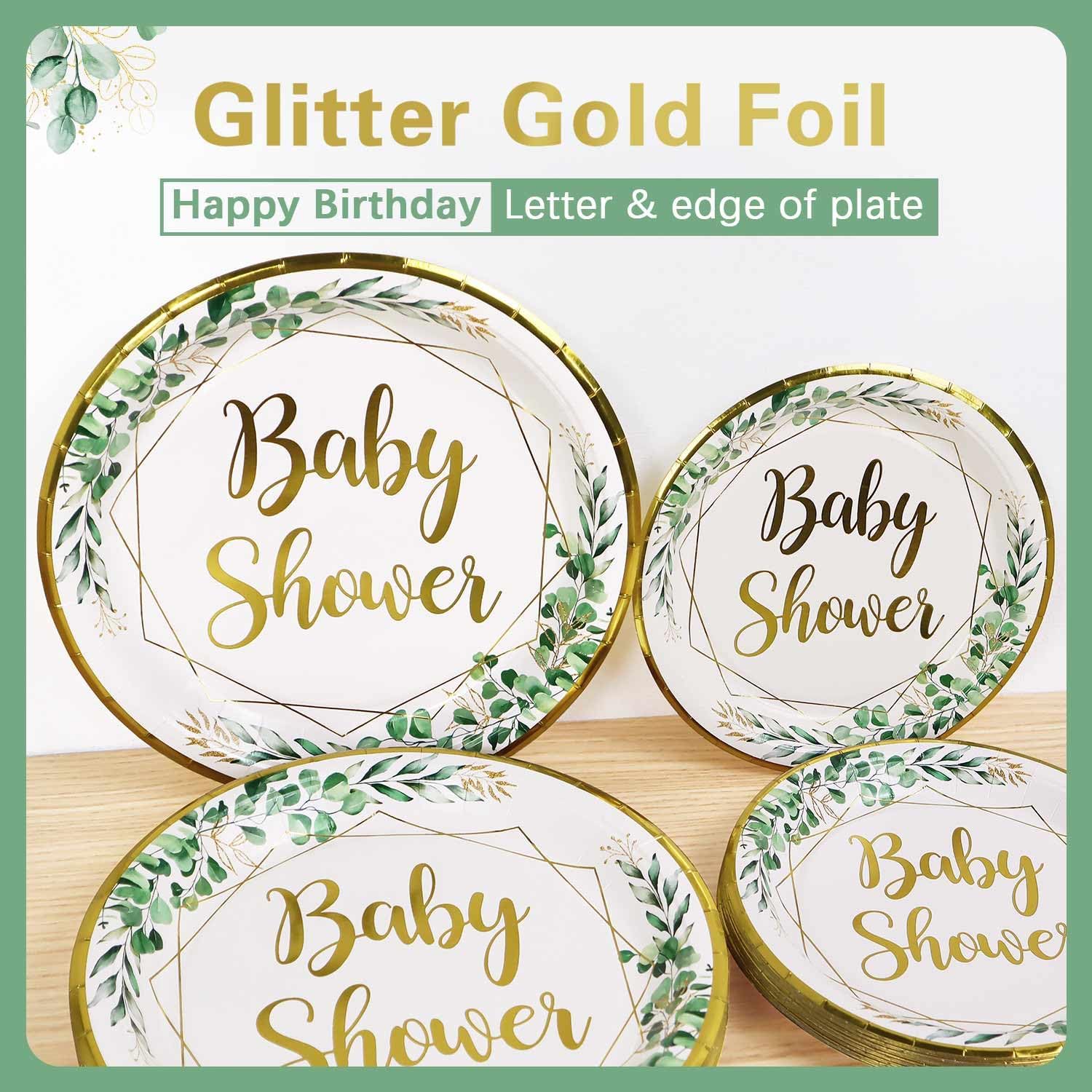 Sage Green Baby Shower Tableware Set for 25 Guests - 125 Pieces