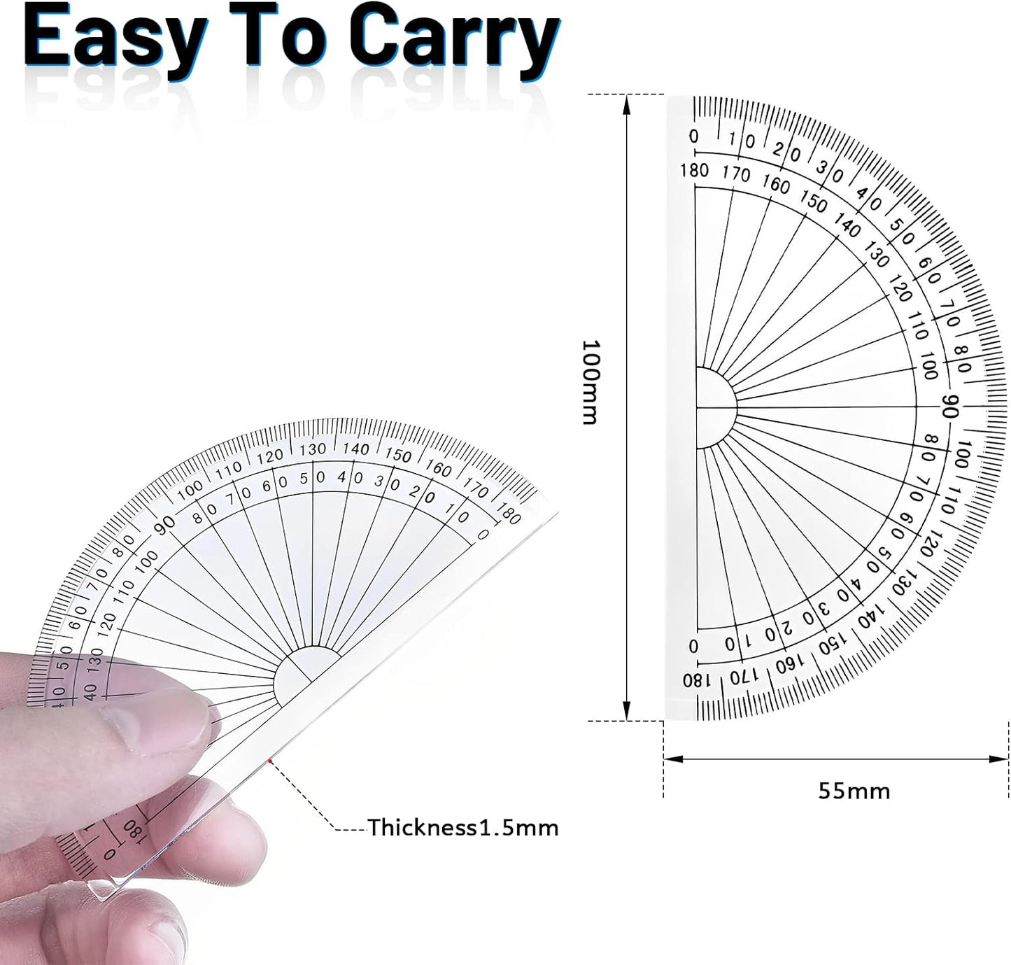 10 Pack Protractor 180 Degrees - 4 Inch Geometry Set for Students