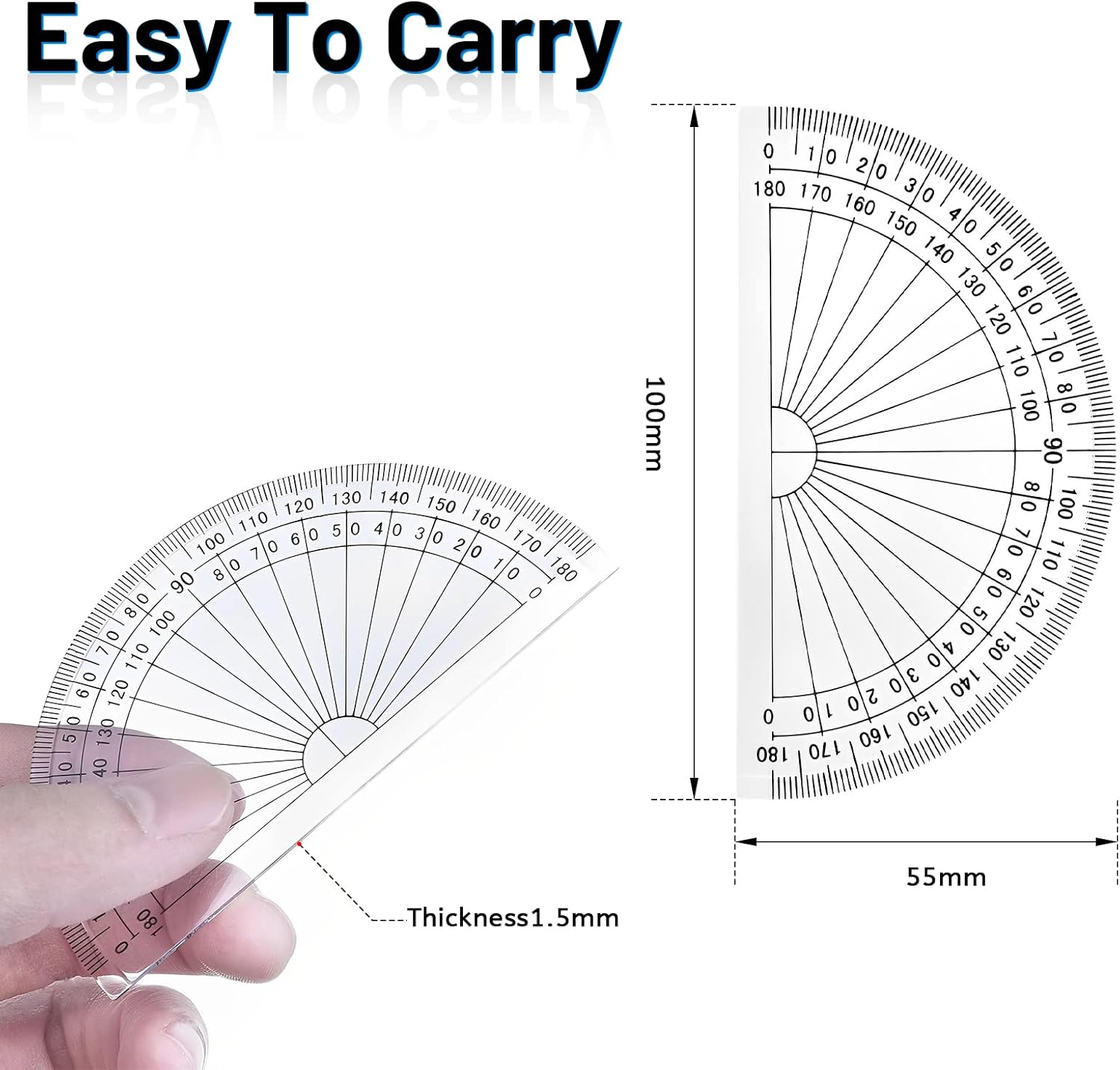 10 Pack Protractor 180 Degrees - 4 Inch Geometry Set for Students