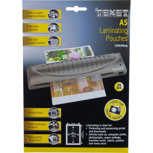 TEXET A5 Laminating Pouches | 150 Microns | Pack of 25