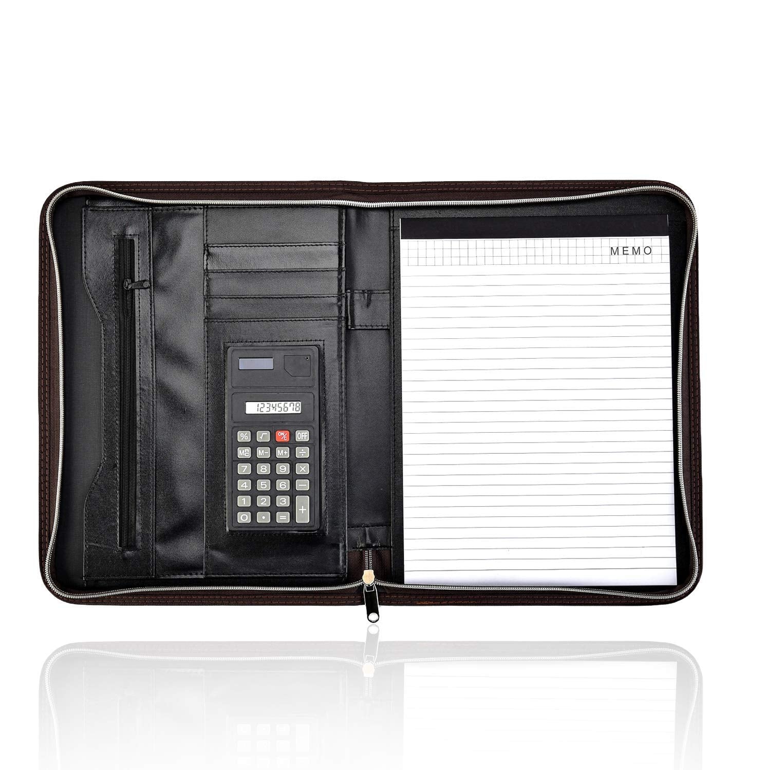 Soft Touch Conference Folder Portfolio A4 with Calculator - Brown-CentralDepot247