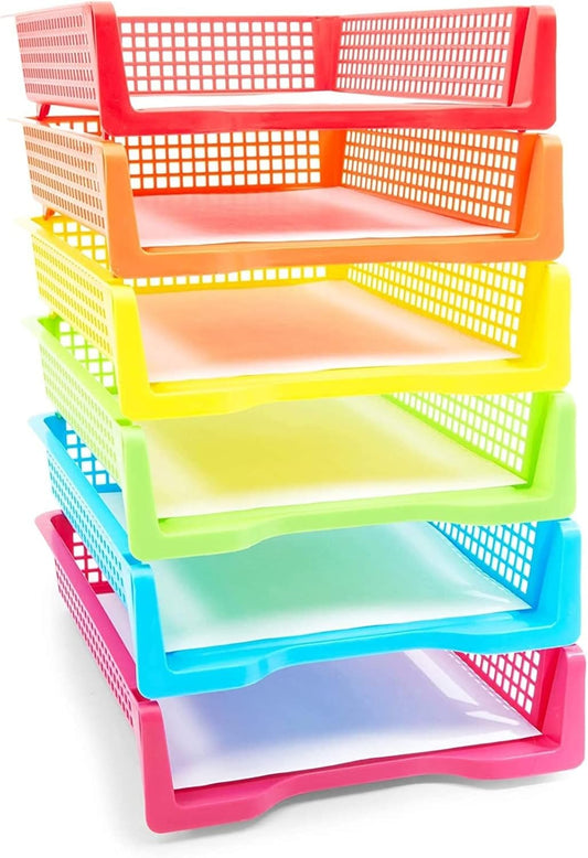 Set of 6 Colorful Rainbow Stacking Paper Trays for Organizing-CentralDepot247