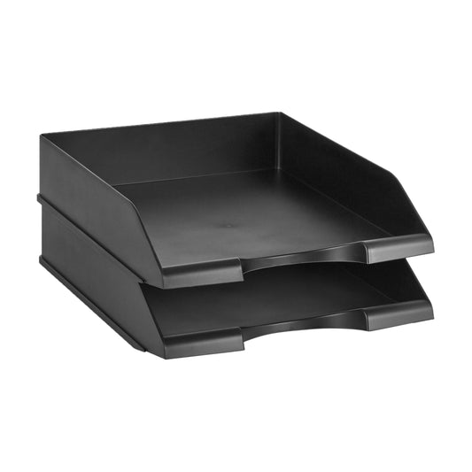 Rectangular Stackable Office Letter Trays - Pack of 2, Black-CentralDepot247