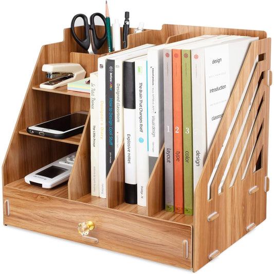 Wooden Desk Organiser for A4 Papers, Books, and Stationery-CentralDepot247
