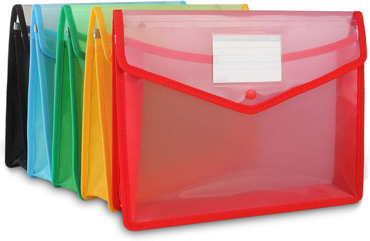 STARVAST 5 Pack A4 Plastic Wallets with Popper - Assorted Colors