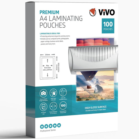 100 x A4 Gloss Laminating Pouches - 150 Microns, Clear Sleeves