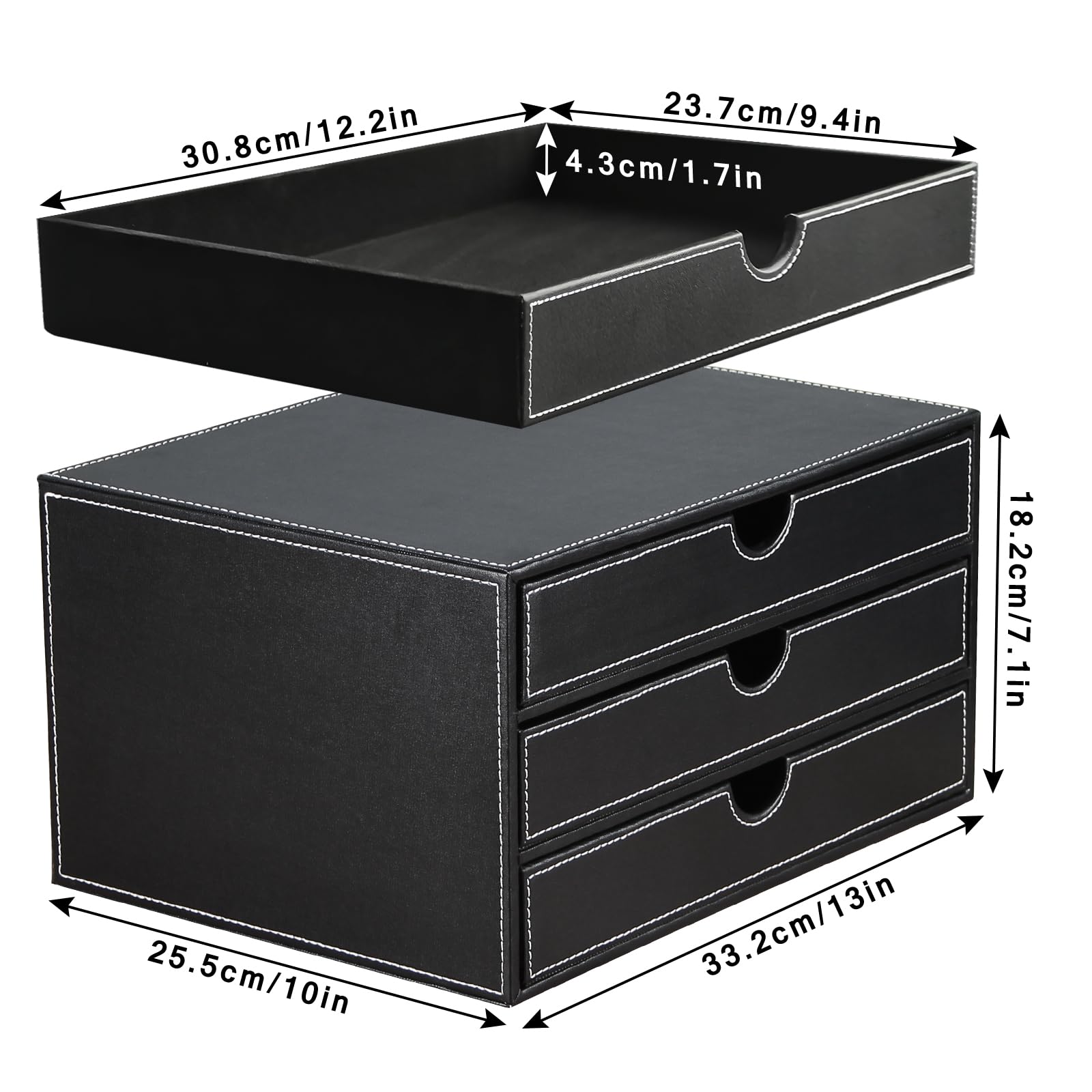 PU Leather Desk Organizer with 3 Drawers for Office & Home-CentralDepot247