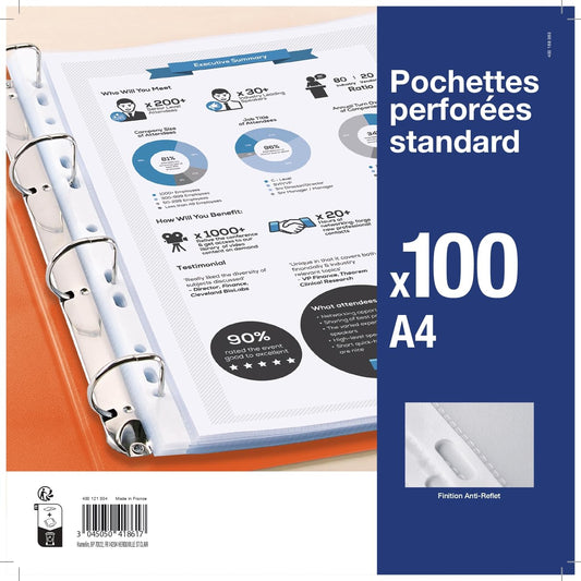 100 A4 Perforated Anti-Reflective Plastic Sleeves for Documents-CentralDepot247