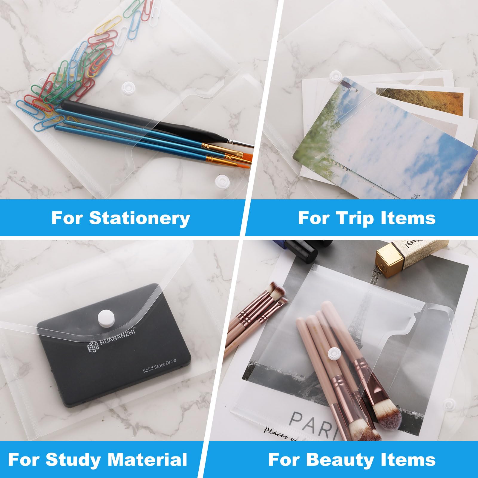 SHUESS 50 Pcs A6 Plastic Wallets - Clear Envelopes for Home & Office