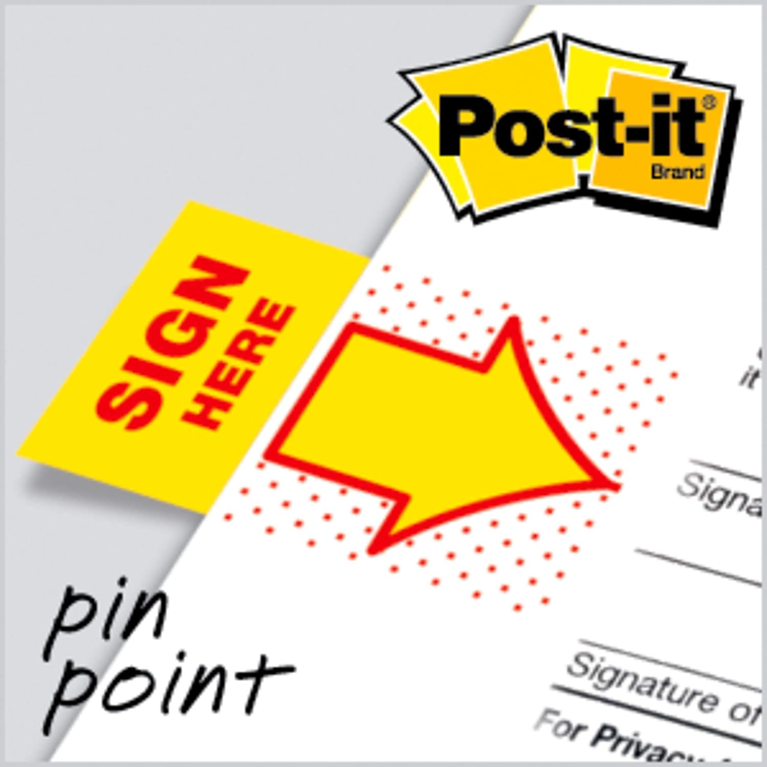Post-it Message Flags, Sign Here, Yellow, 1 in. Wide, 2 Dispensers
