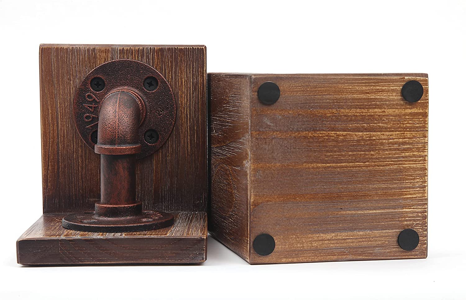 Rustic Industrial Wooden Bookends - Set of 2 (Black-Grey)-CentralDepot247