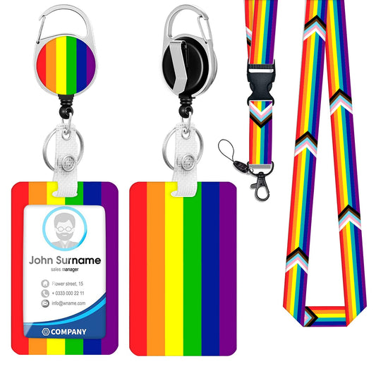 Rainbow Badge Holder with Lanyard - Retractable ID Holder for Keys