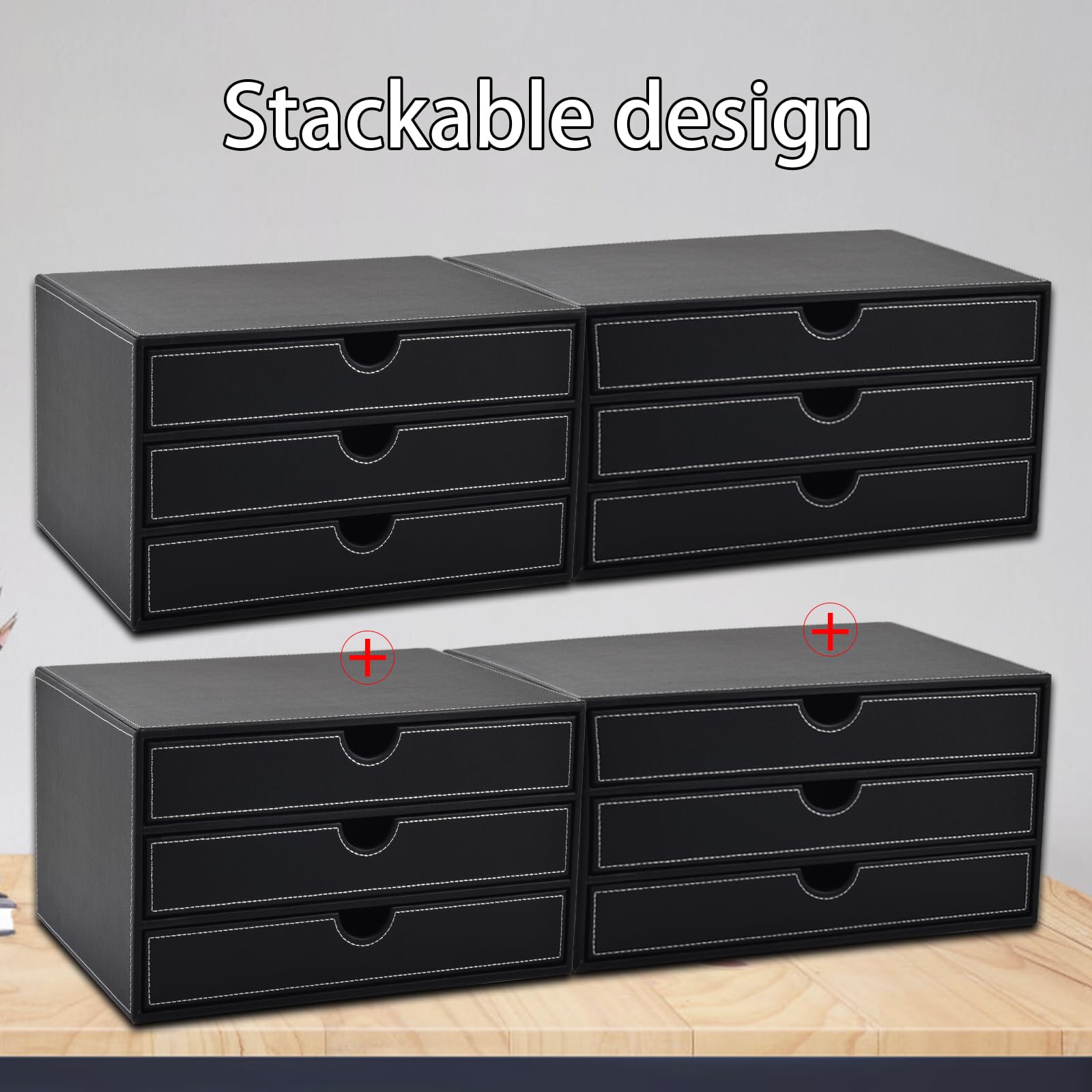 PU Leather Desk Organizer with 3 Drawers for Office & Home-CentralDepot247