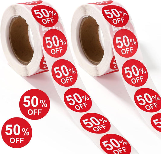 1000pcs 50% Off Stickers - 1 Inch Round Self-Adhesive Price Labels