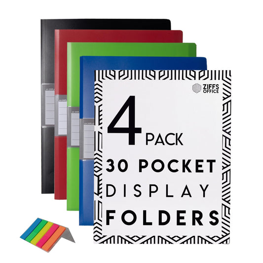 Ziffs Office® 4 x 30 Pocket A4 Display Folders - Includes 250 Sticky Labels