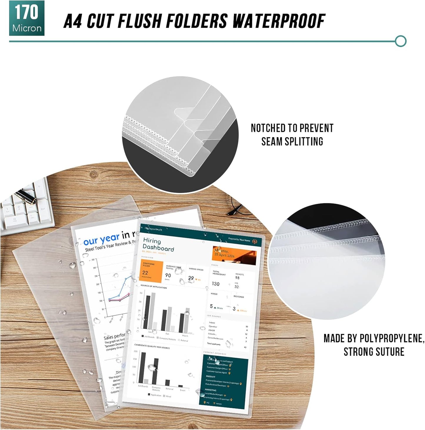 Plastic Wallets A4 Cut Flush Folders, 170 Micron Clear Files (30 Pack)