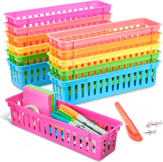 12 Pack Plastic Stationery Storage Baskets in 6 Colors-CentralDepot247