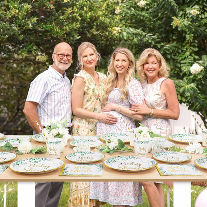 Sage Green Baby Shower Tableware Set for 25 Guests - 125 Pieces