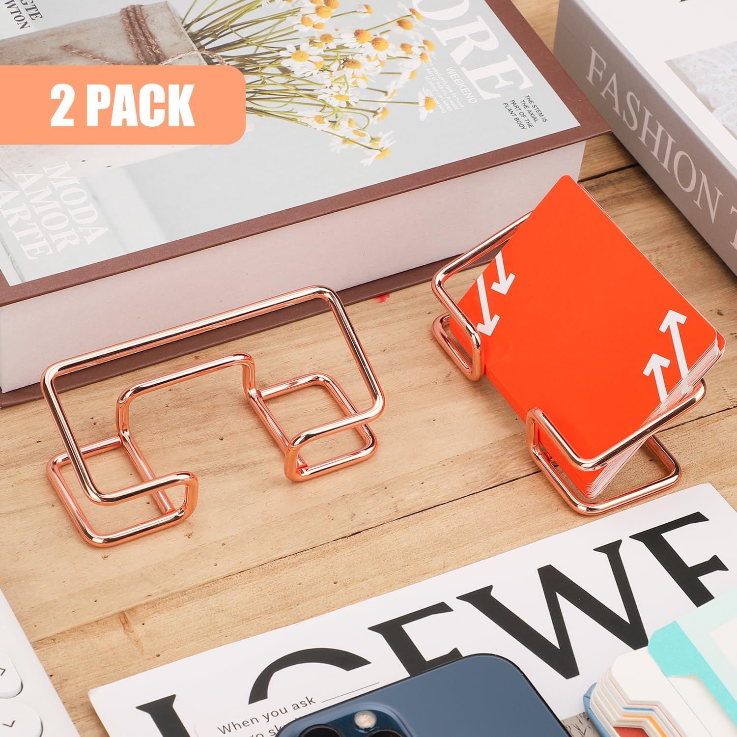 Rose Gold Metal Business Card Holder - 2pcs Desk Organizer-CentralDepot247