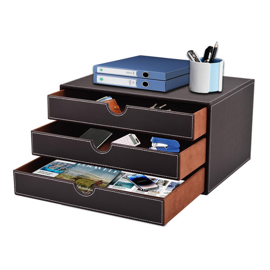PU Leather Desk Organizer with 3 Drawers for Office & Home-CentralDepot247