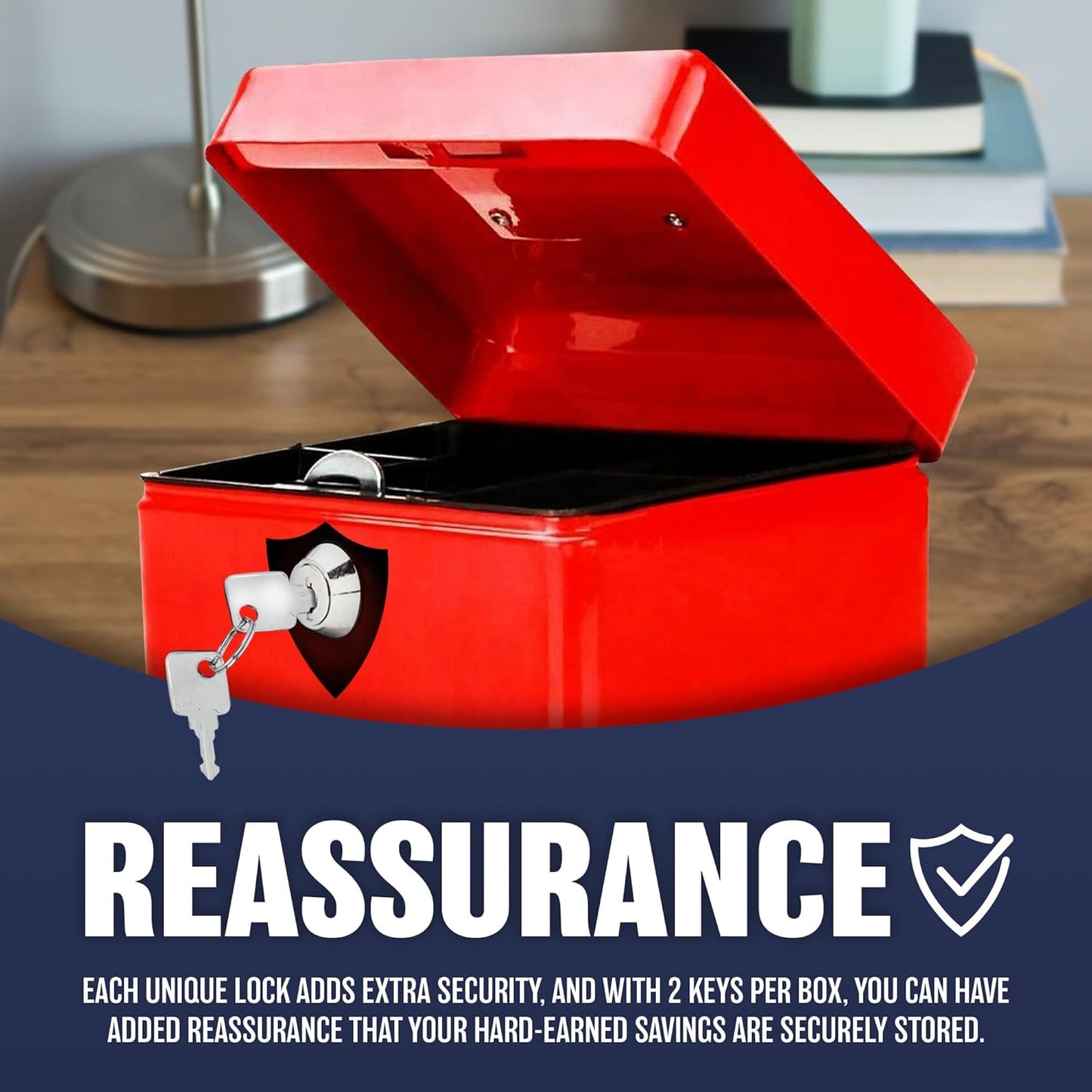 10" Red Steel Safe Security Cash Box with Key Lock