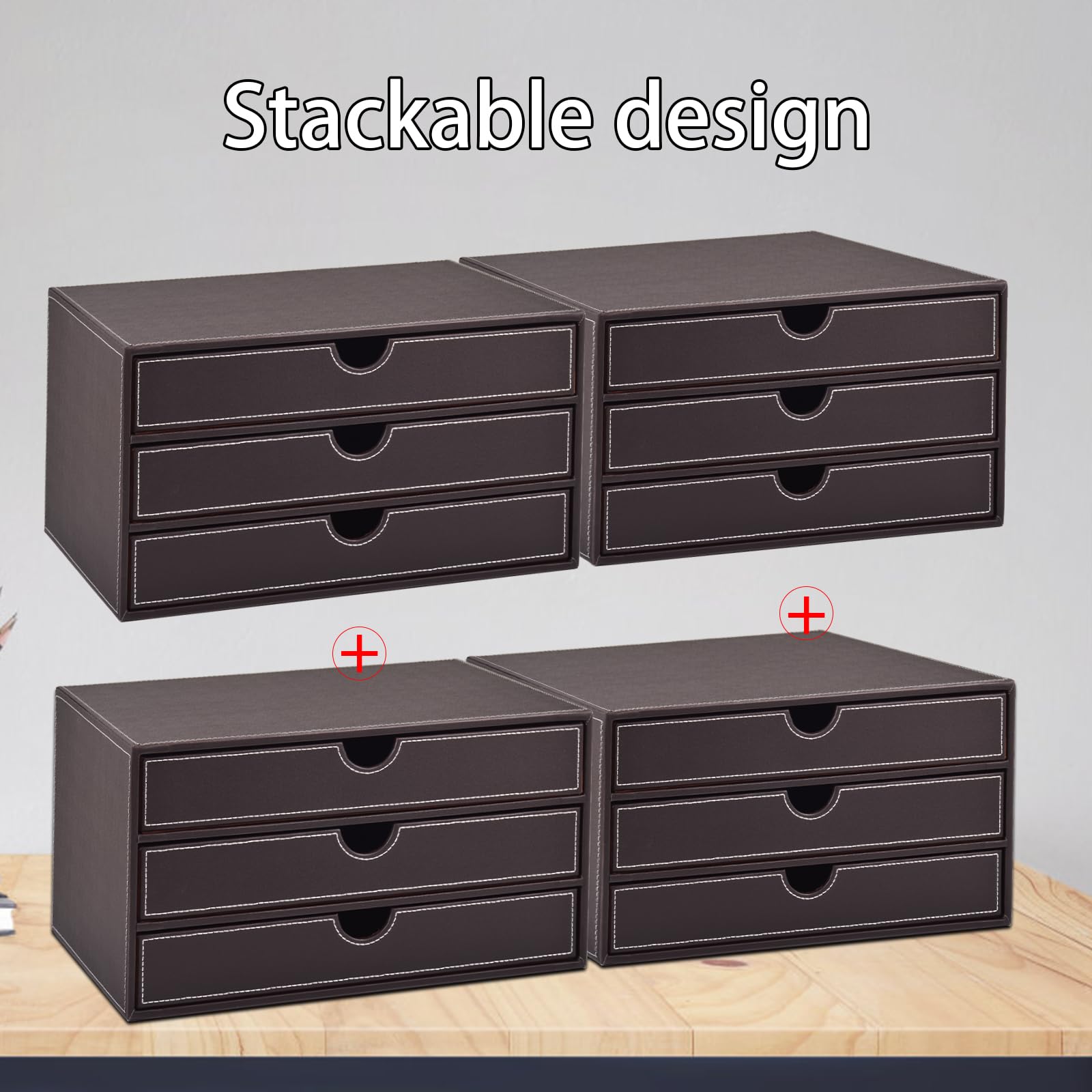 PU Leather Desk Organizer with 3 Drawers for Office & Home-CentralDepot247