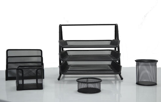 Premium Mesh Office Set - 5 PCS Filing Tray, Letter Rack & More-CentralDepot247