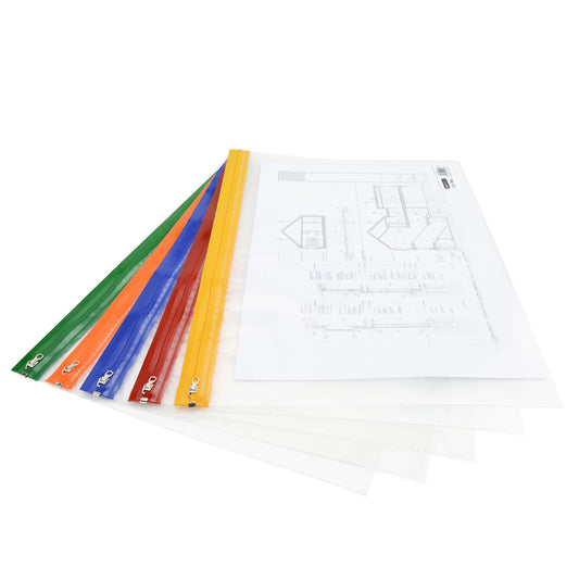 Rapesco 1503 Zippi File A4+, Transparent with Assorted Strips, Pack of 5
