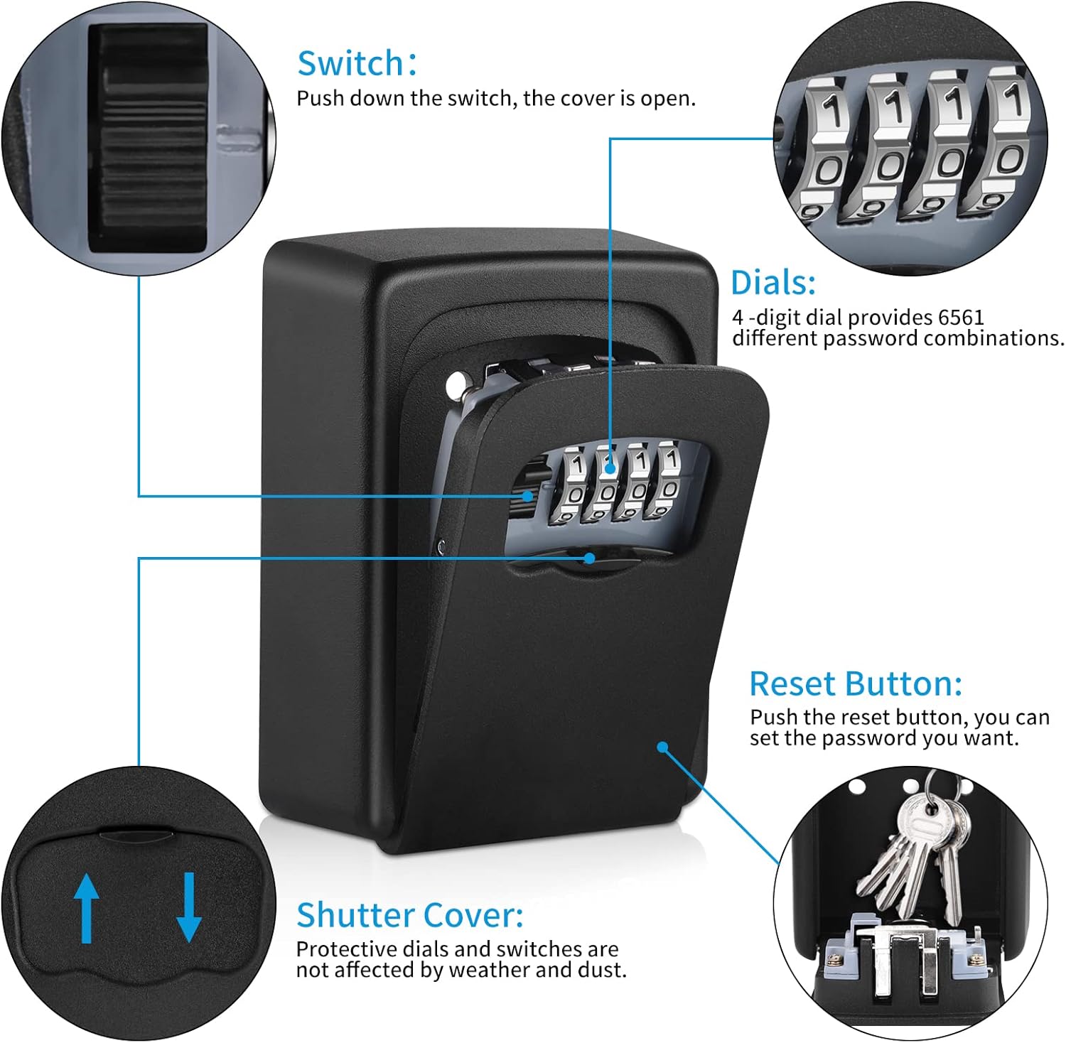 4-Digit Combination Lock Box - Wall Mounted Key Safe, Waterproof