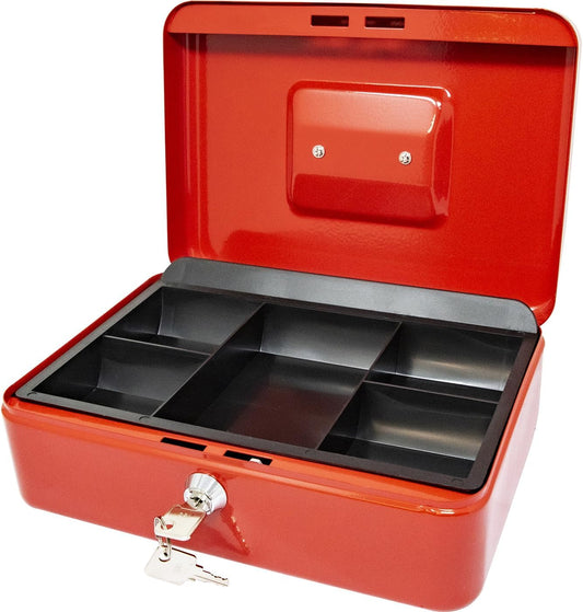 10" Red Steel Safe Security Cash Box with Key Lock