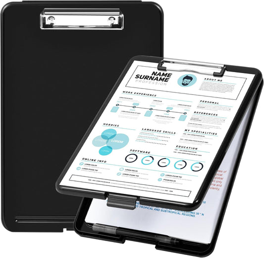 Plastic Storage Clipboard, Black, 2-Pack - 34 cm x 24.1 cm