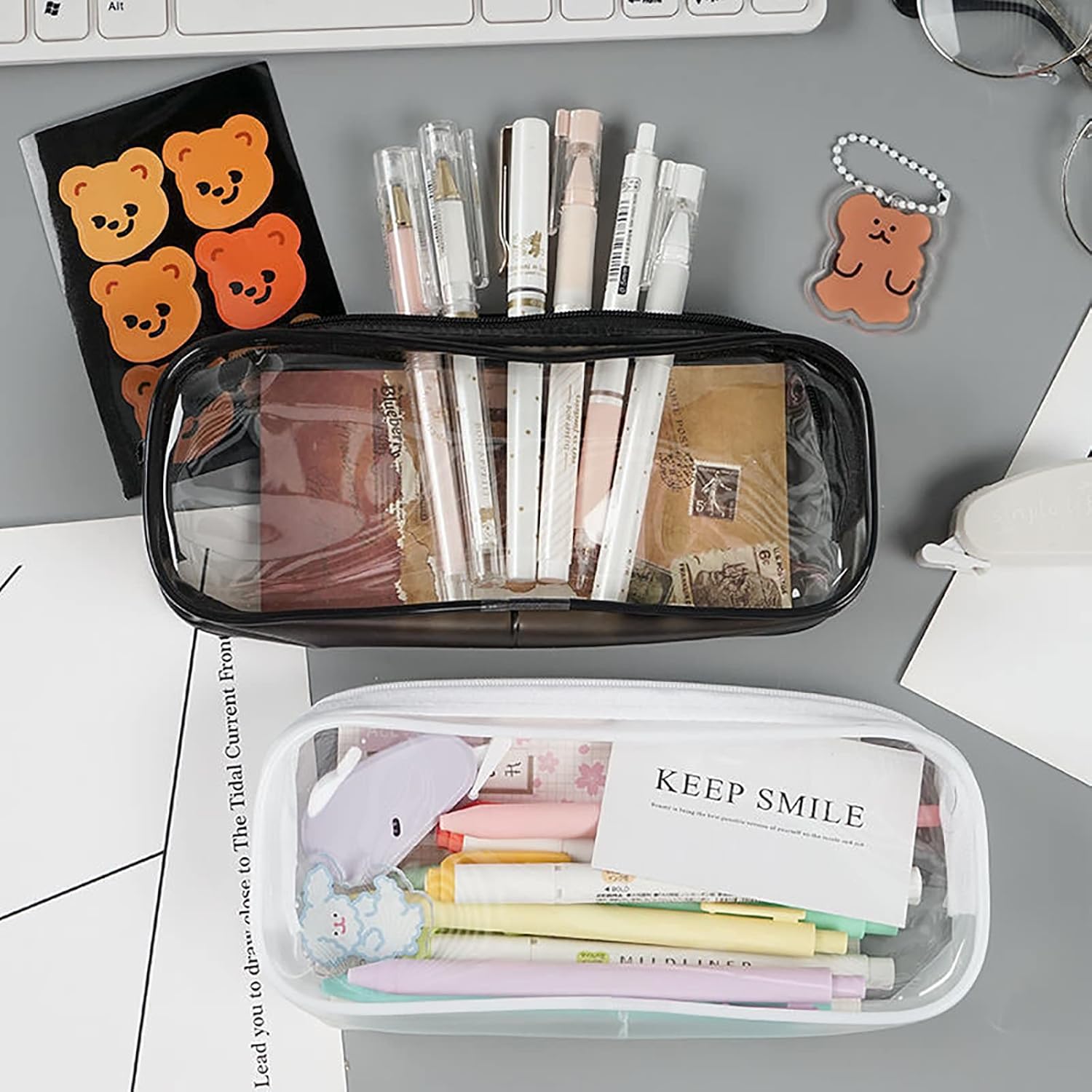 10 Pack Clear Zipper Pencil Case - Big Capacity Makeup Pouch-CentralDepot247