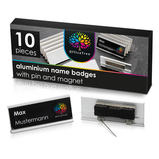 10 x Aluminium Name Badges with Magnet and Pin for Events