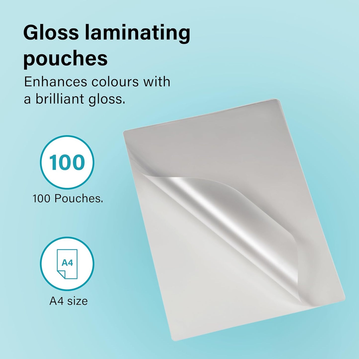 100 x A4 Gloss Laminating Pouches - 150 Microns, Clear Sleeves