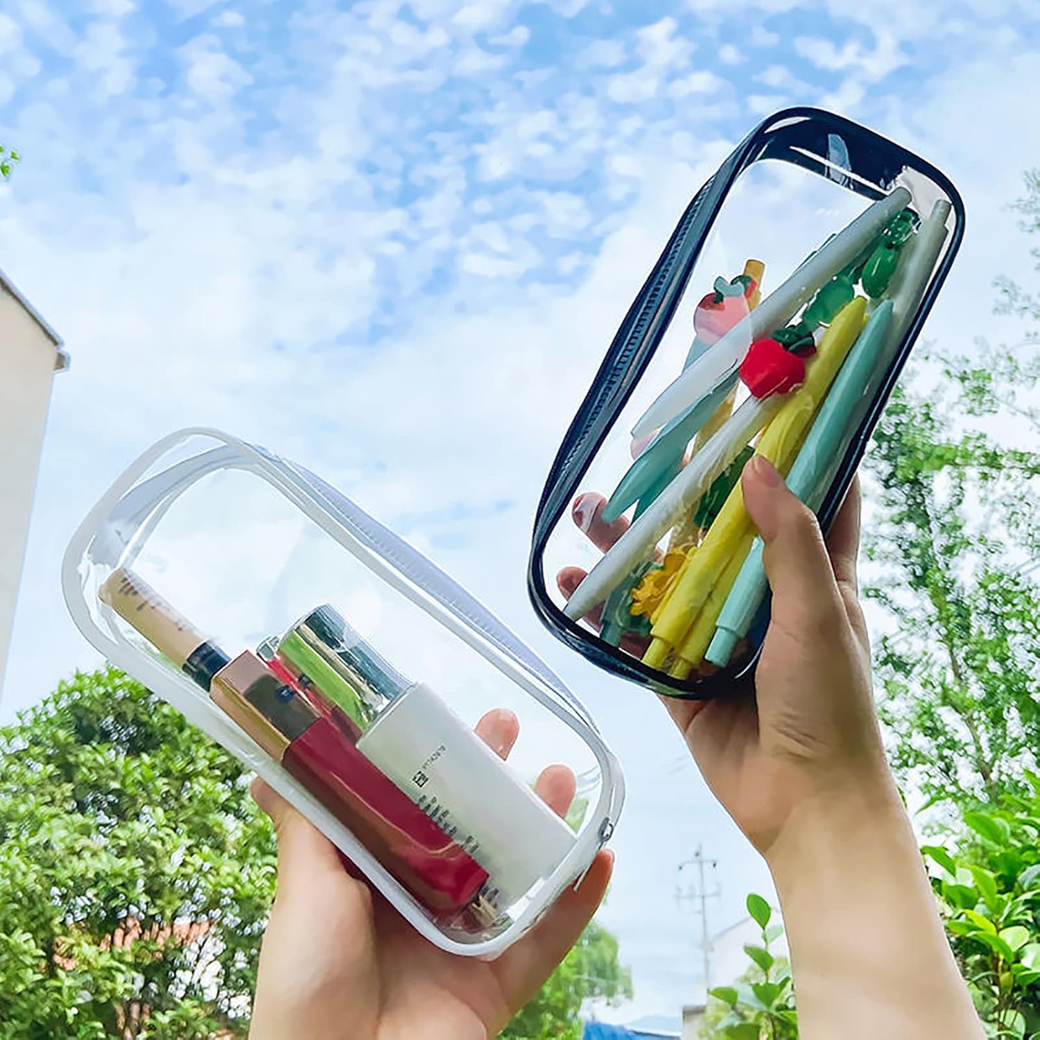 10 Pack Clear Zipper Pencil Case - Big Capacity Makeup Pouch-CentralDepot247