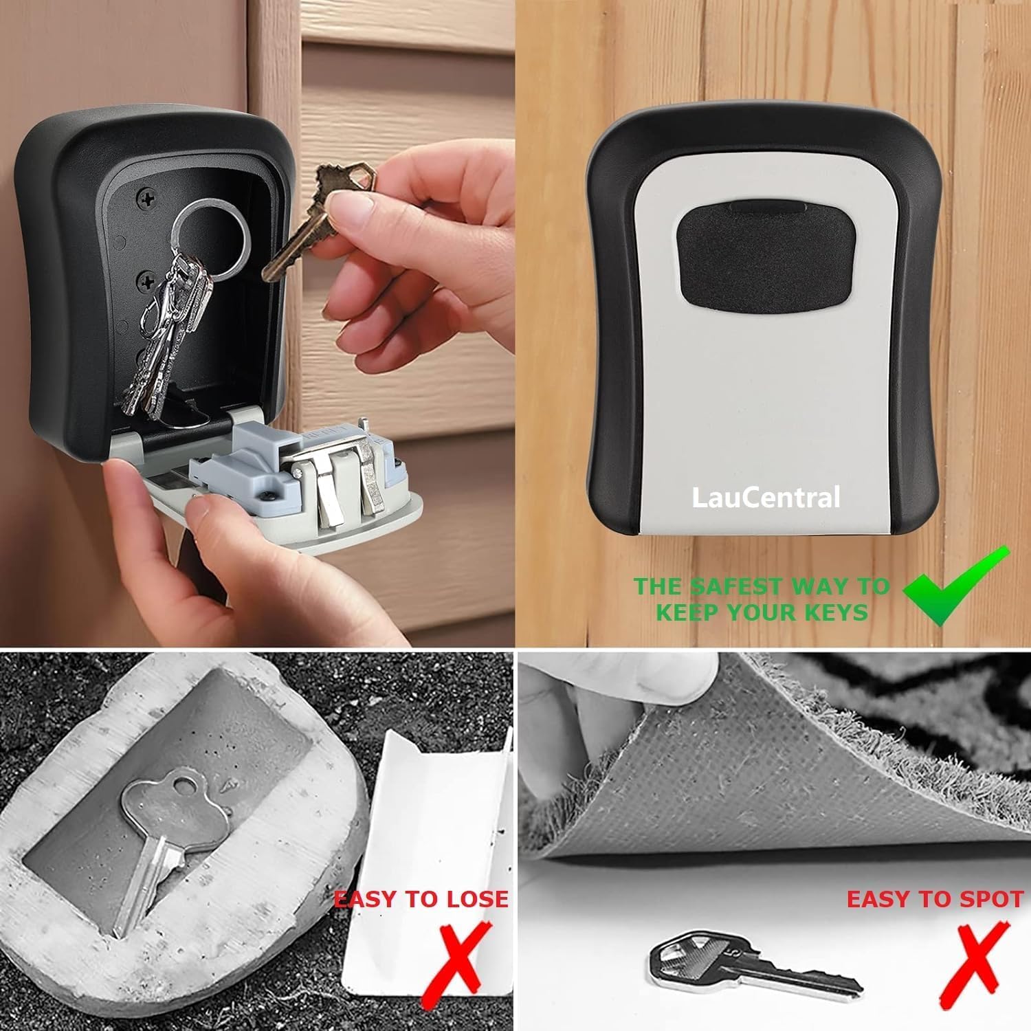 LauCentral 4-Digit Combination Key Safe - Wall Mounted, Weatherproof