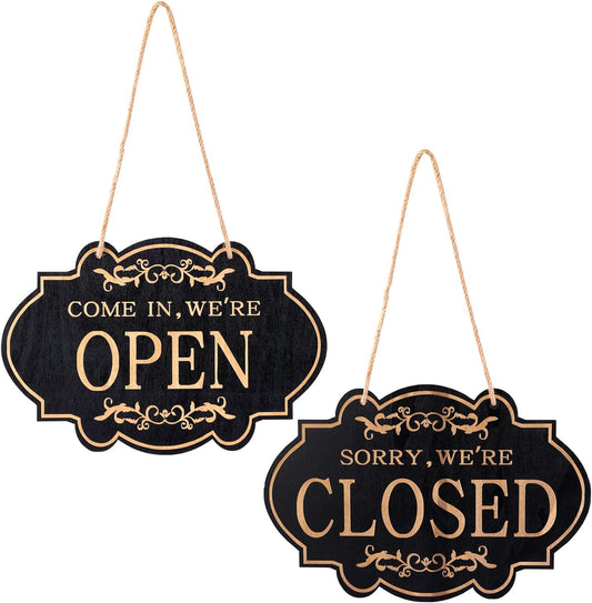 Reversible Open Closed Sign - 11.8 x 7.9 Inch Double-Sided Hanging Sign