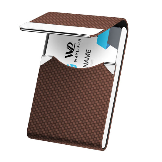 Professional PU Leather & Stainless Steel Business Card Holder - Coffee-CentralDepot247