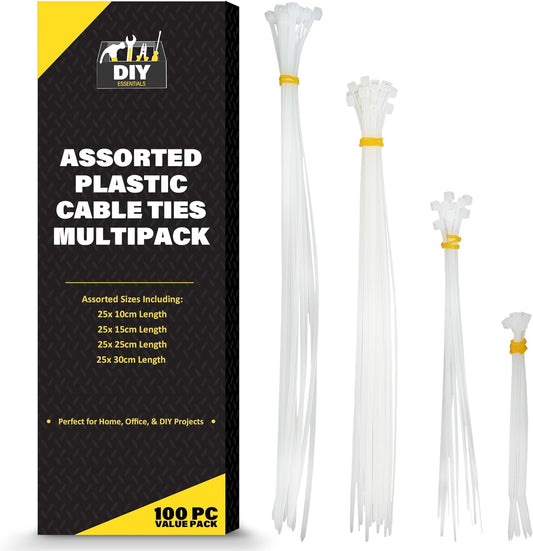 100pk Assorted Plastic Cable Ties - Heavy Duty Zip Ties-CentralDepot247