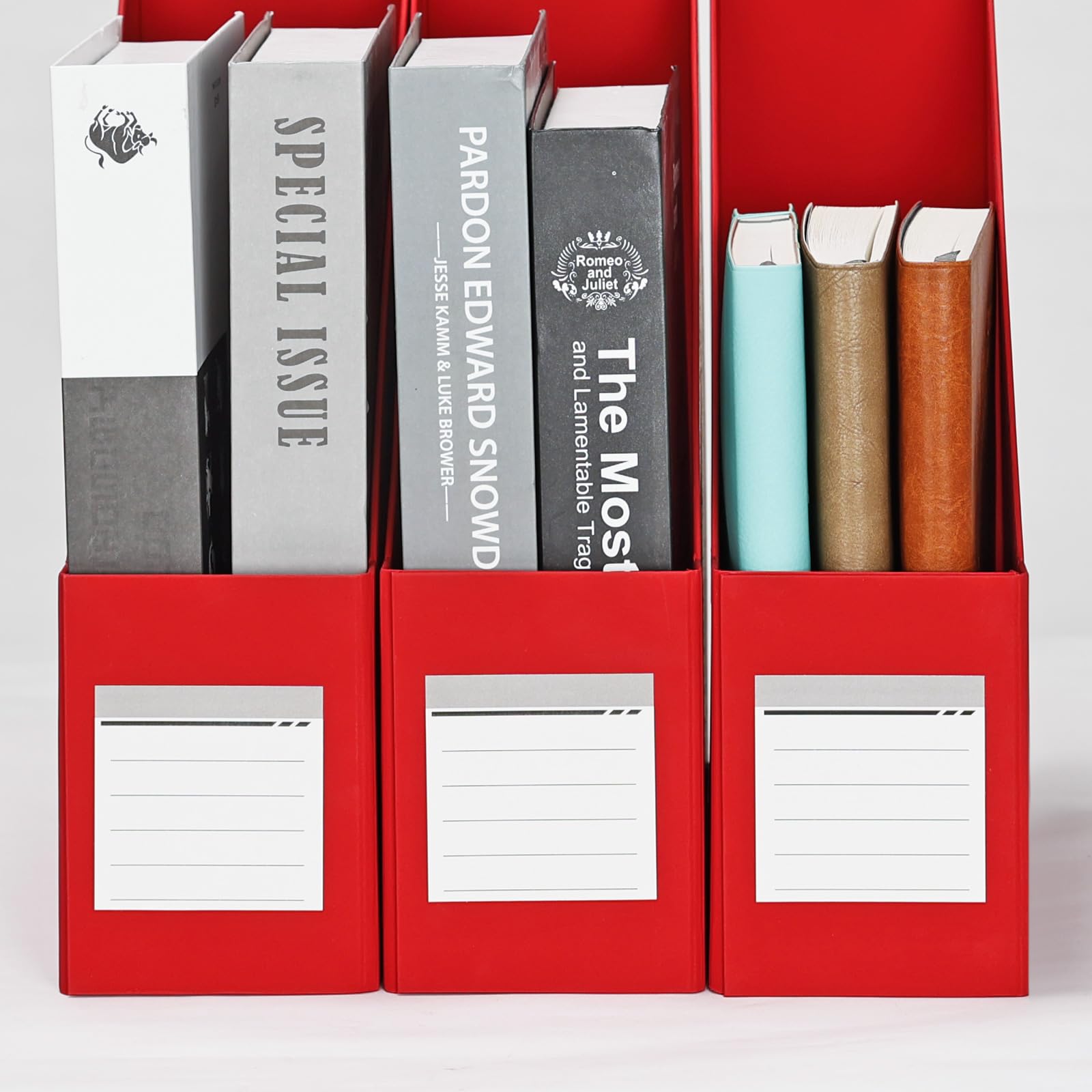 Red Magazine Holder, Cardboard File Organizer (Pack of 3)