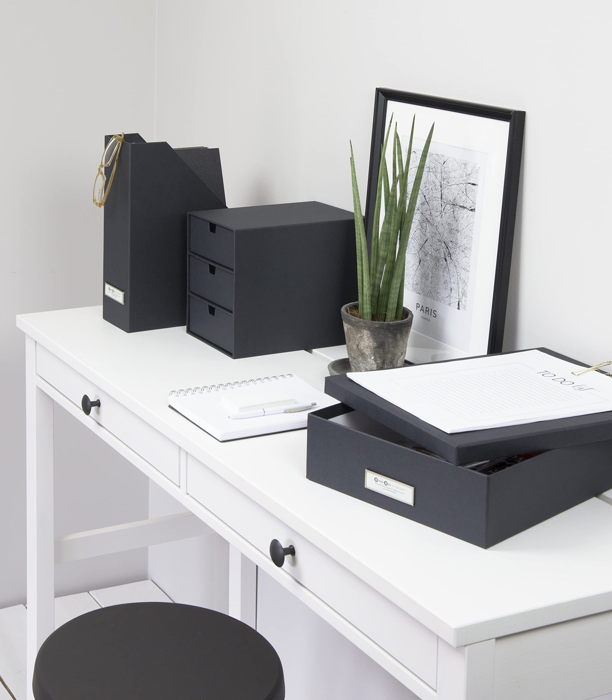 Standing Magazine Storage Box with Label - Document Holder - Black Speckled