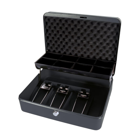 The Ultimate Cash Box with Foam Lining & Cantilever Coin Tray - Black