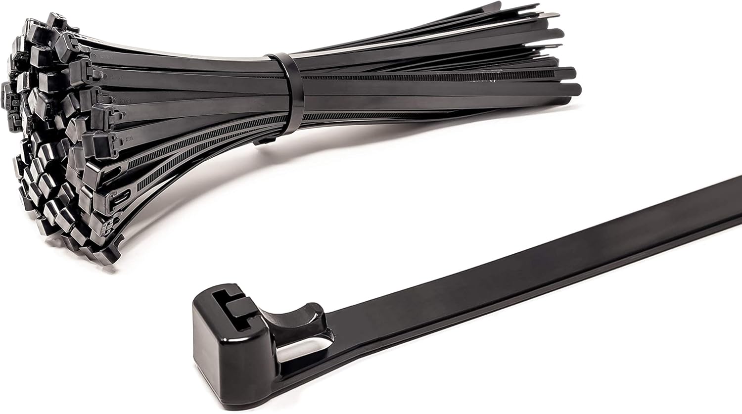 100 Pack Releasable Black Cable Ties - 300mm x 7.6mm (12 inch)-CentralDepot247