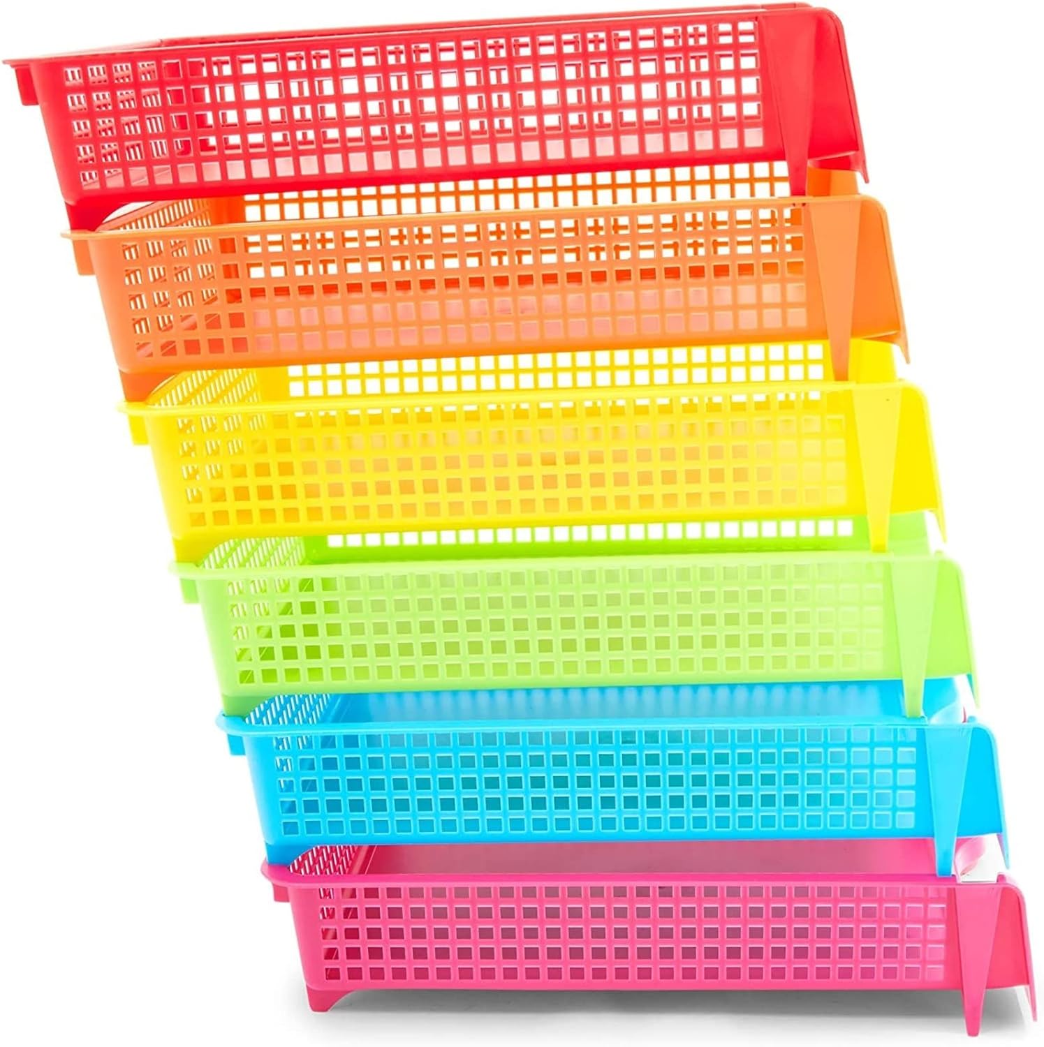Set of 6 Colorful Rainbow Stacking Paper Trays for Organizing-CentralDepot247