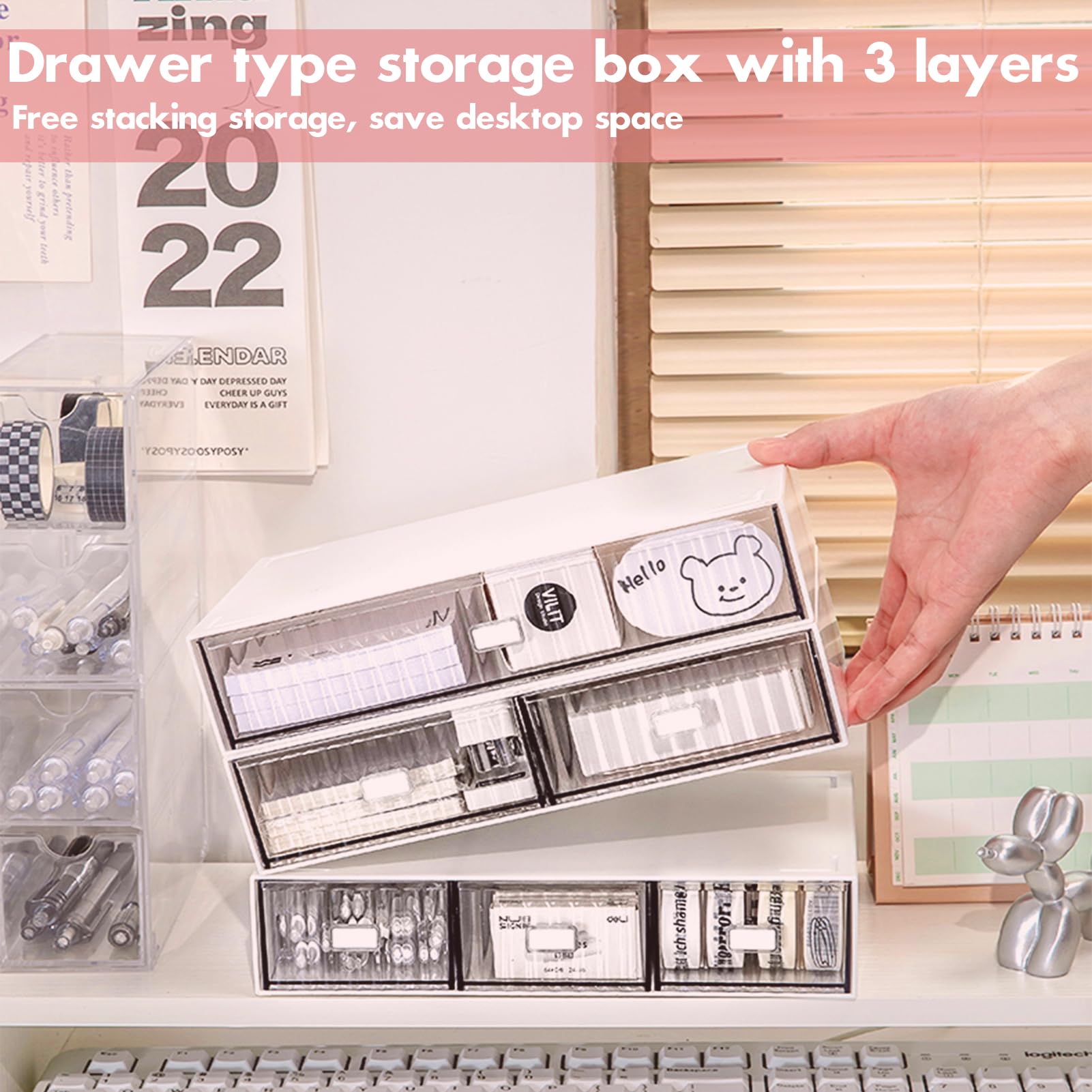 Stackable 3-Tier Desk Organizer with 6 Drawers - Purple-CentralDepot247