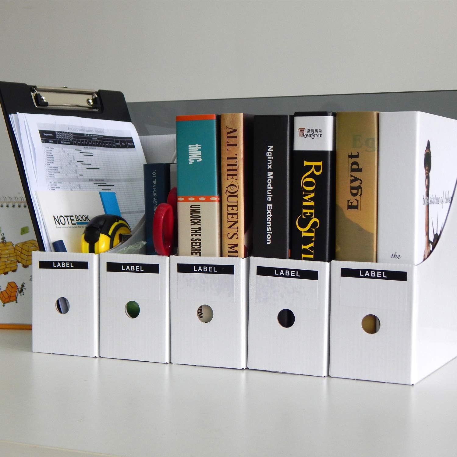 TOSSOW Kraft Paper Storage Box 5pcs Magazine Holder - White