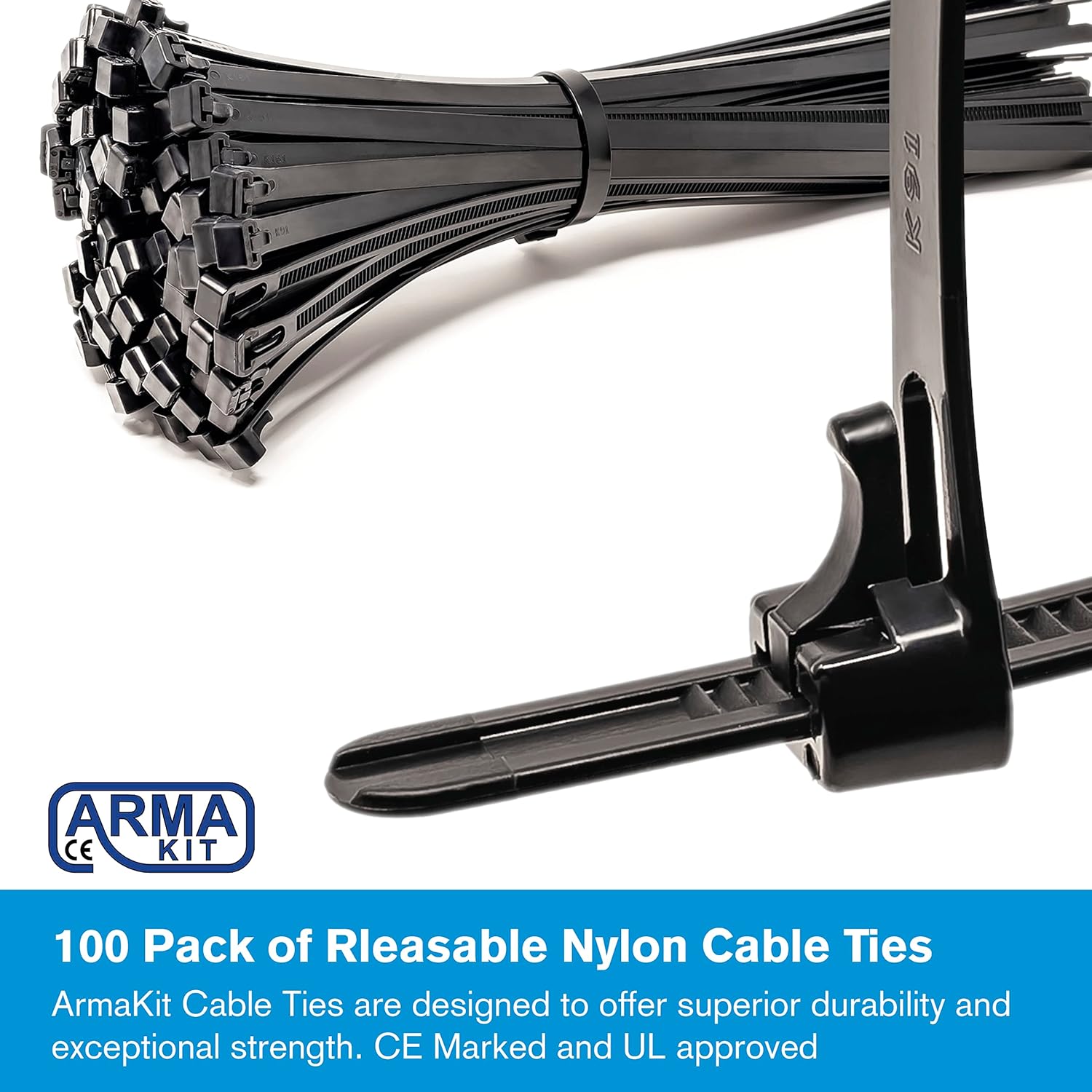 100 Pack Releasable Black Cable Ties - 300mm x 7.6mm (12 inch)-CentralDepot247