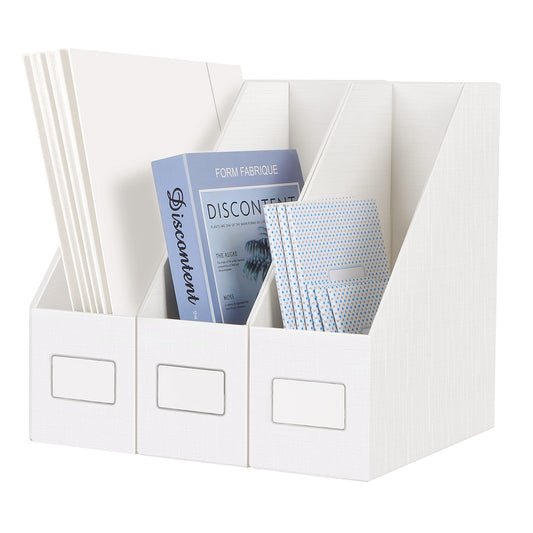 Pack of 3 Magazine File Holders, 10.5 cm Wide, Extra Sturdy Cardboard